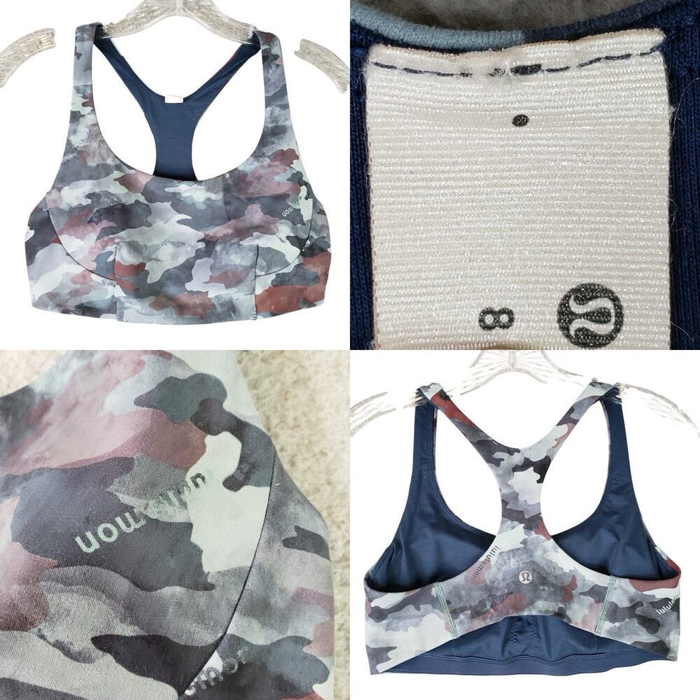 Lululemon Wunder Train Strappy Racer Sports Bra Light Support Blue Sz 8 C/D cup